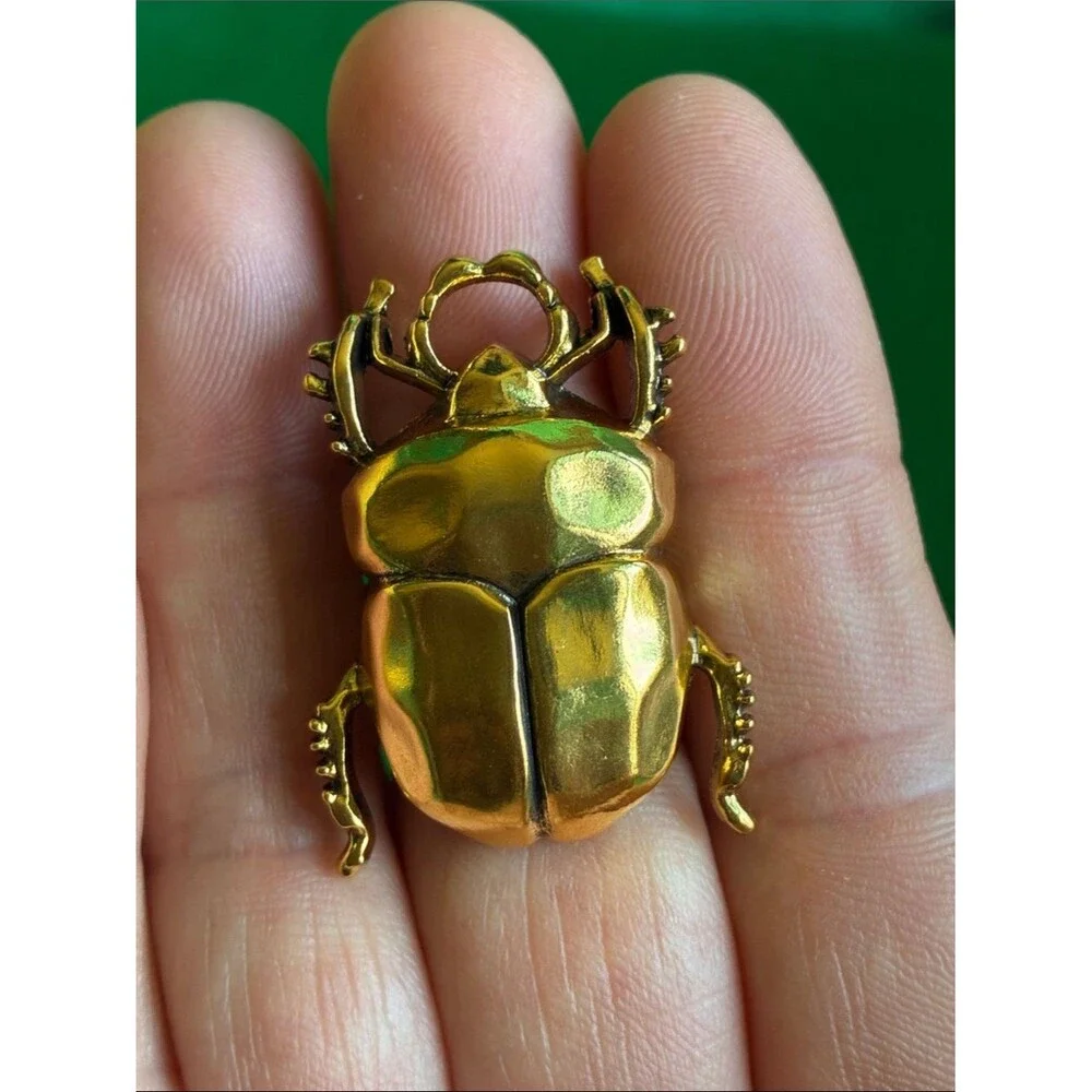 NEW Egyptian revival style chunky bold gold tone scarab beetle adjustable ring